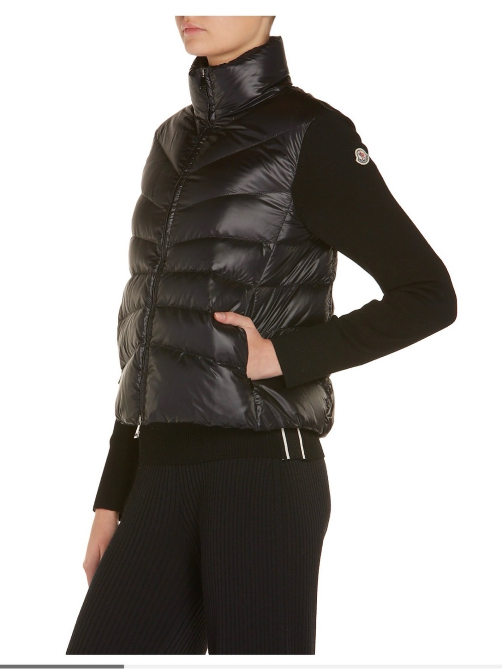 Moncler Mixed Media Wool Puffer Cardigan (Black) sz Small